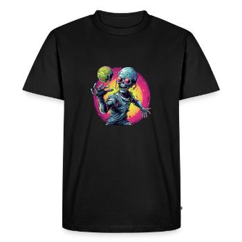 Alien for Halloween: Basketball & Tennis Ball Adventure - Men's Premium Organic T-Shirt - black - Front - Nico (187cm)