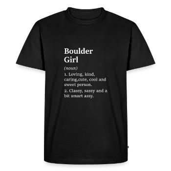 Fille de rocher; bouldering; femme; filles; grimper - T-shirt Premium bio Homme - noir - Devant - Nico (187cm)