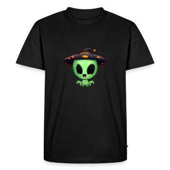 Green alien celebrates Halloween - Men's Premium Organic T-Shirt - black - Front - Nico (187cm)