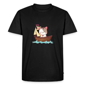 Cat Sailing, Dériveur Optimist Design Cat Girl - T-shirt Premium bio Homme - noir - Devant - Nico (187cm)