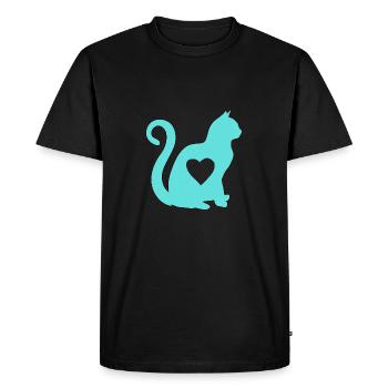 Turquoise coeur de chat silhouette chat amoureux noir - T-shirt Premium bio Homme - noir - Devant - Nico (187cm)