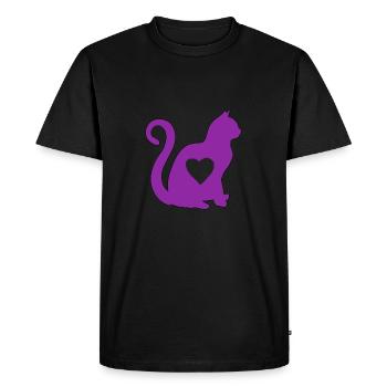 Violet coeur coeur silhouette chat amoureux noir - T-shirt Premium bio Homme - noir - Devant - Nico (187cm)