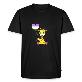 Giraffe with Genderqueer Pride Balloon - Men's Premium Organic T-Shirt - black - Front - Nico (187cm)