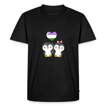 Penguin pair Genderqueer Pride - Men's Premium Organic T-Shirt - black - Front - Nico (187cm)