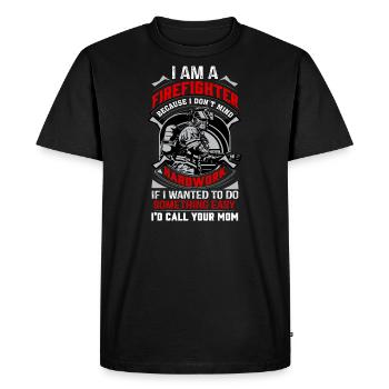 Pompier firefighter INCENDIE SAUVETAGE - T-shirt Premium bio Homme - noir - Devant - Nico (187cm)