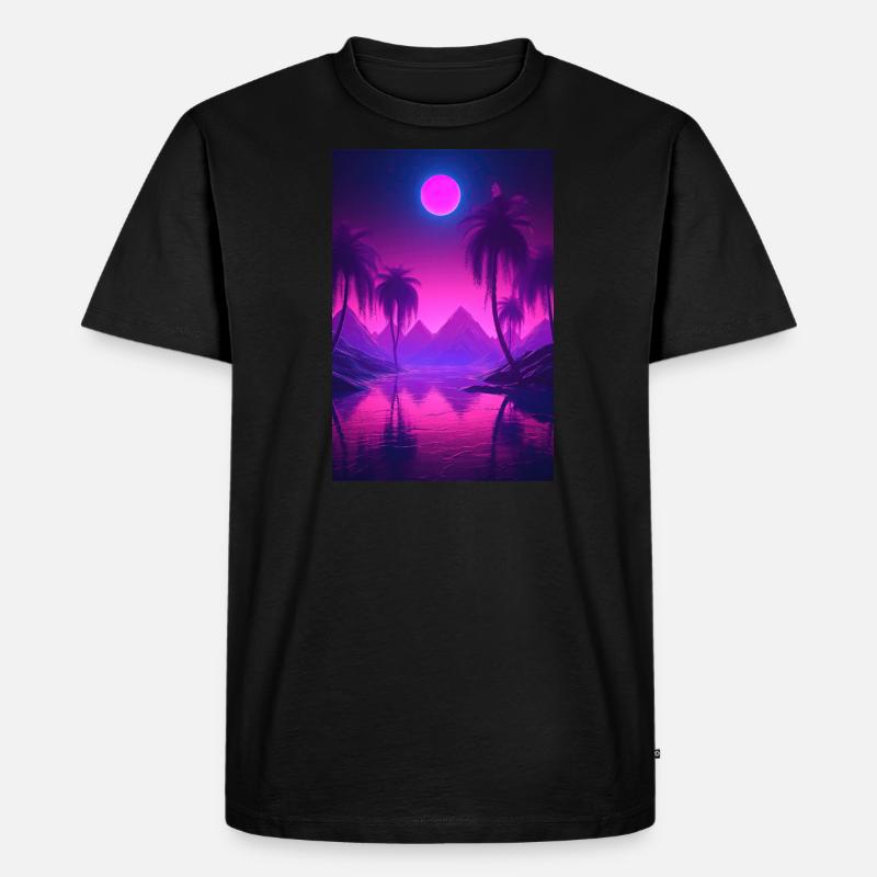 Eine traumhafte nächtliche Synthwave-Oase - Männer Premium Bio T-Shirt - Schwarz