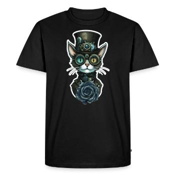Chat Steampunk Rose Noire Gothique - T-shirt Premium bio Homme - noir - Devant - Nico (187cm)