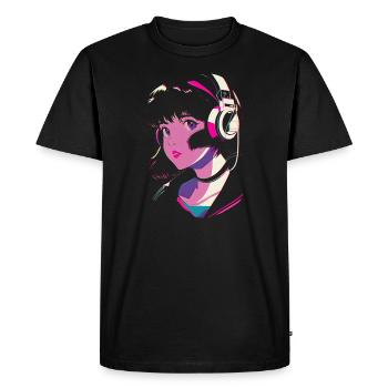 Anime Aesthetics Girl avec des écouteurs - T-shirt Premium bio Homme - noir - Devant - Nico (187cm)