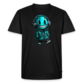 Listening to Music Headphones Laughing Face - Men's Premium Organic T-Shirt - black - Front - Nico (187cm)