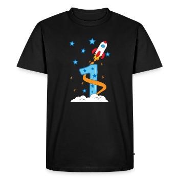 1. Anniversaire bébé enfant fusée - T-shirt Premium bio Homme - noir - Devant - Nico (187cm)