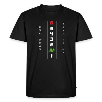 Changement de vitesse moto 1N23456 - ONE DOWN REST UP - T-shirt Premium bio Homme - noir - Devant - Nico (187cm)
