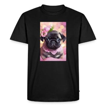 Joli bouledogue avec couronne de fleurs - T-shirt Premium bio Homme - noir - Devant - Nico (187cm)