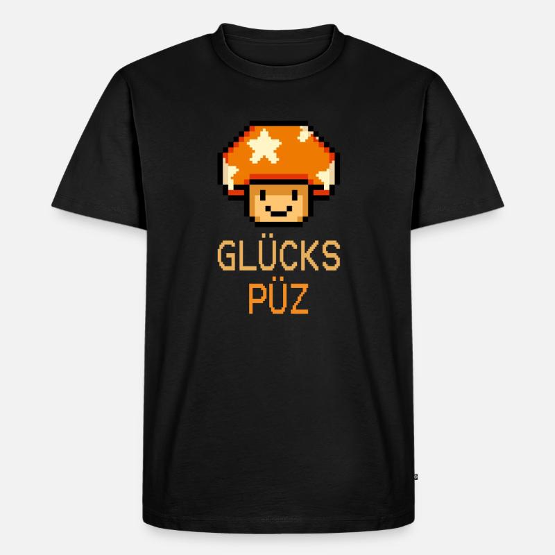 Glückspüz - Glückspilz, Dialekt, Pixel - Männer Premium Bio T-Shirt - Schwarz