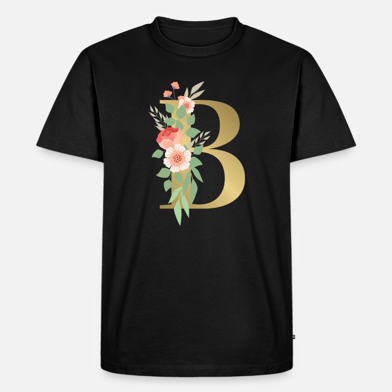 Eleganter Buchstabe 'B' mit Blumen - Männer Premium Bio T-Shirt - Schwarz