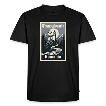 Transylvania Retro Poster Vintage Souvenir - Men's Premium Organic T-Shirt - black - Front - Nico (187cm)