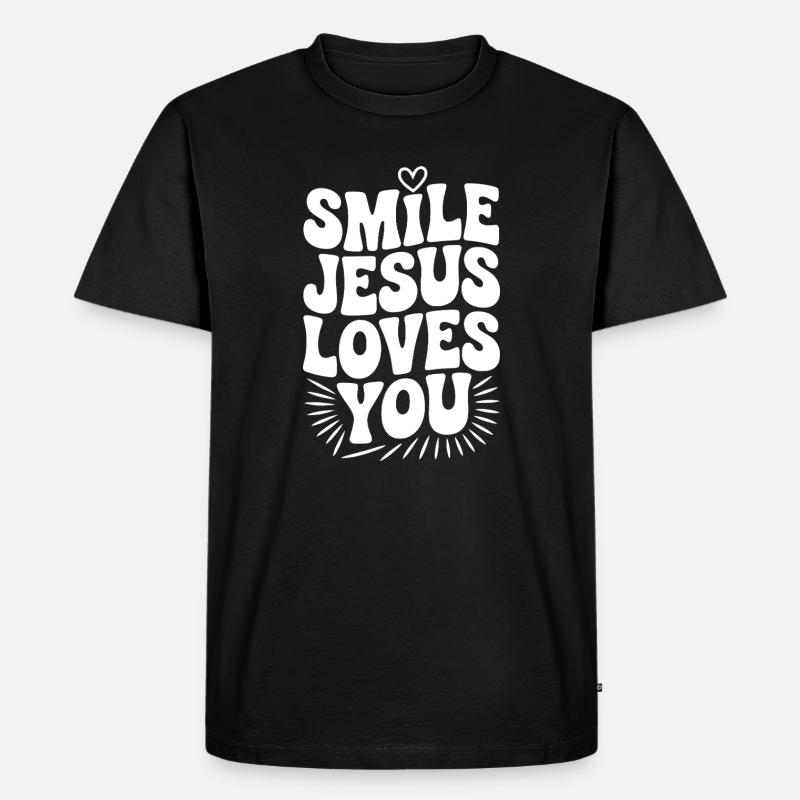 Lächle Jesus Liebe dich - Männer Premium Bio T-Shirt - Schwarz