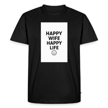 Femme heureuse Happy Life Chemise - T-shirt Premium bio Homme - noir - Devant - Nico (187cm)