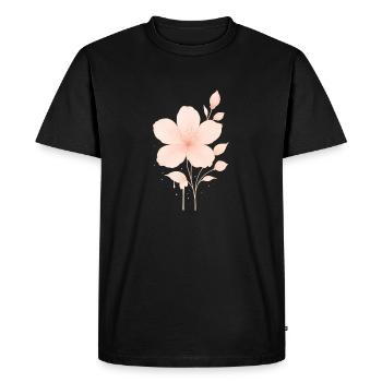 Pêche Fleurs Roses Aquarelle - T-shirt Premium bio Homme - noir - Devant - Nico (187cm)