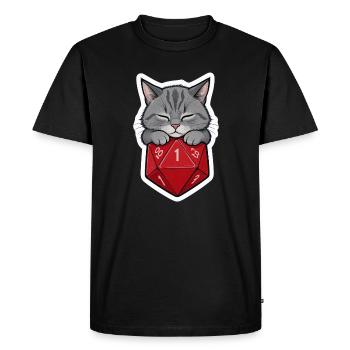 Bébé chat endormi sur D20 Cube – Dessin animé - T-shirt Premium bio Homme - noir - Devant - Nico (187cm)