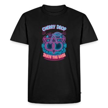 Cherry Drop – Goûtez au design néon de la basse - T-shirt Premium bio Homme - noir - Devant - Nico (187cm)