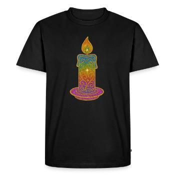 Bougie arc-en-ciel flamme paillettes design - T-shirt Premium bio Homme - noir - Devant - Nico (187cm)