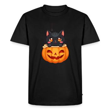 Chat d’Halloween avec citrouille d’Halloween - T-shirt Premium bio Homme - noir - Devant - Nico (187cm)