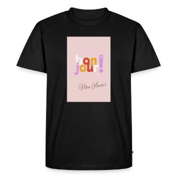 Bonjour Mon Amour – un cadeau élégant avec un cœur - T-shirt Premium bio Homme - noir - Devant - Nico (187cm)