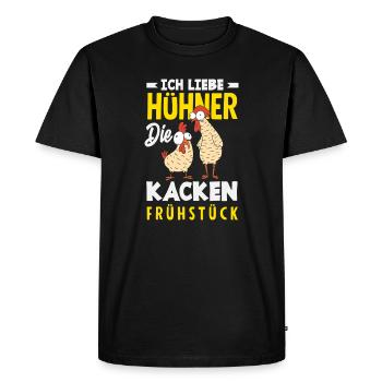 J’adore les poulets – ils font caca au petit-déjeuner - T-shirt Premium bio Homme - noir - Devant - Nico (187cm)