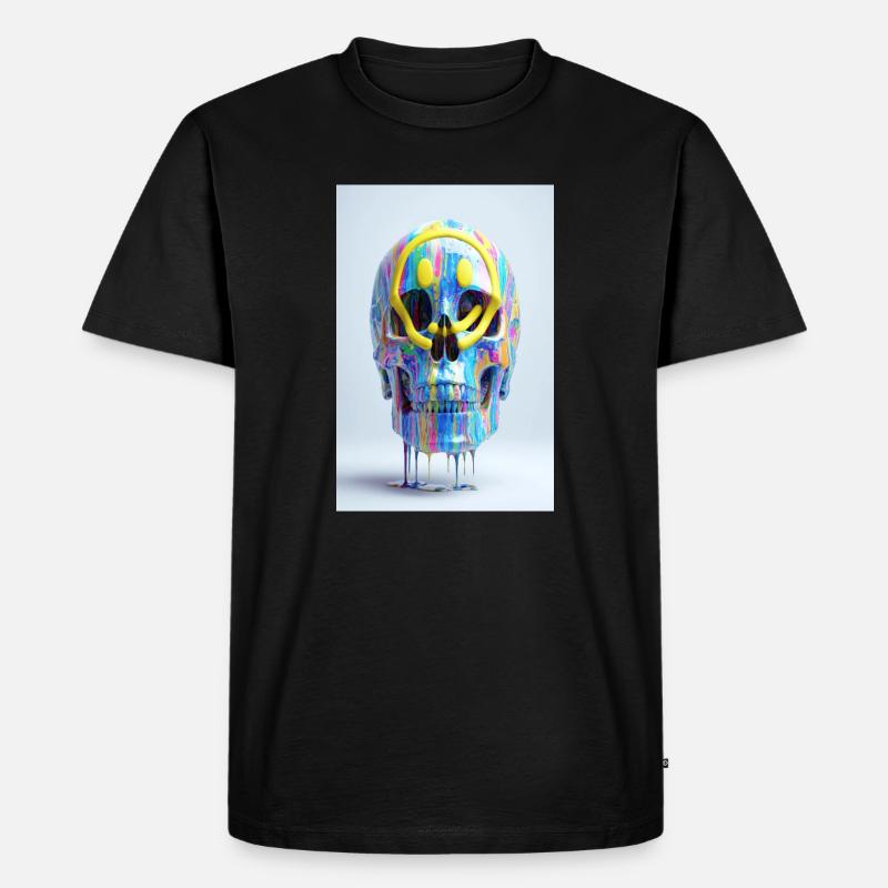 Psychedelischer Totenkopf mit Smile Brille - Männer Premium Bio T-Shirt - Schwarz
