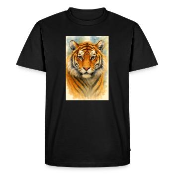 Portrait de tigre à l’aquarelle - T-shirt Premium bio Homme - noir - Devant - Nico (187cm)