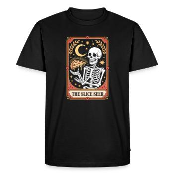 The Slice Seer Skeleton Tarot Pizza Moon Stars - Men's Premium Organic T-Shirt - black - Front - Nico (187cm)