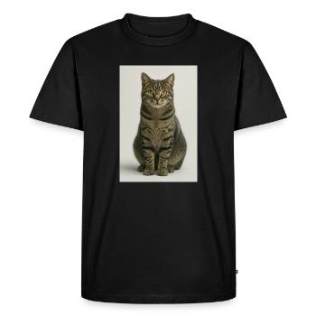 Portrait assis de chat tigré - T-shirt Premium bio Homme - noir - Devant - Nico (187cm)