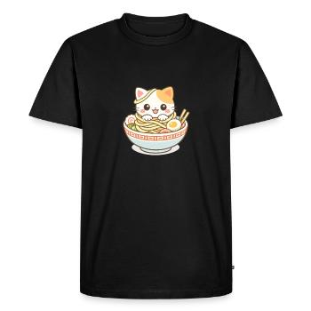 Kawaii Cat Ramen Noodles Anime - Men's Premium Organic T-Shirt - black - Front - Nico (187cm)