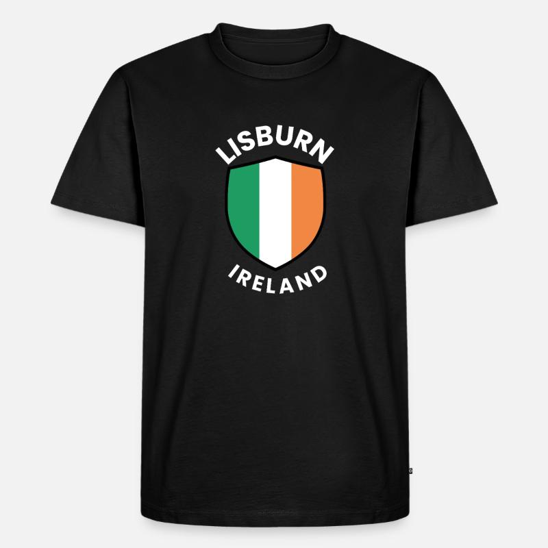 Lisburn Shield Irish Flag Tee - Männer Premium Bio T-Shirt - Schwarz