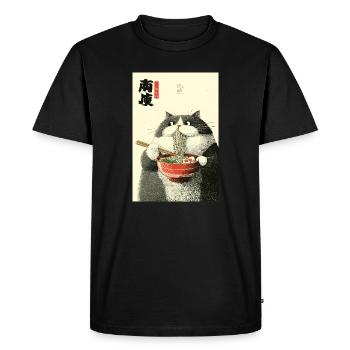 Chat au clair de lune qui aspire des ramen - T-shirt Premium bio Homme - noir - Devant - Nico (187cm)