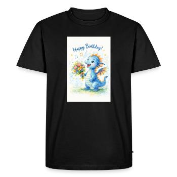 Dragon bleu avec bouquet de fleurs - T-shirt Premium bio Homme - noir - Devant - Nico (187cm)