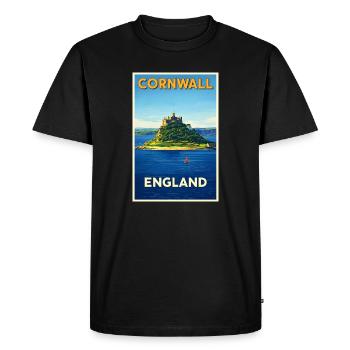 Cornwall England – Retro Travel Poster - Men's Premium Organic T-Shirt - black - Front - Nico (187cm)