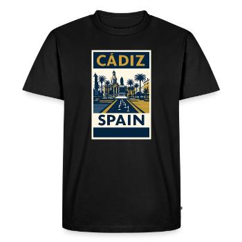 Cadix, Espagne – Poster de voyage rétro bleu marine/or - T-shirt Premium bio Homme - noir - Devant - Nico (187cm)