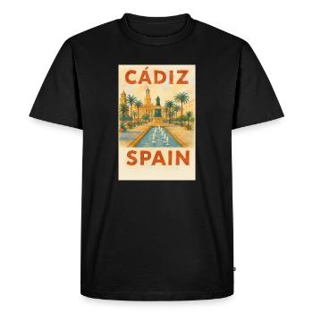 Cadix, Espagne – Plaza des affiches de voyage aquarelle - T-shirt Premium bio Homme - noir - Devant - Nico (187cm)