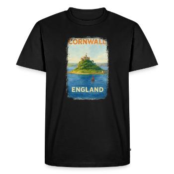 Cornwall England – Watercolor Travel Poster - Men's Premium Organic T-Shirt - black - Front - Nico (187cm)