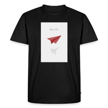 crois avec un avion en papier - T-shirt Premium bio Homme - noir - Devant - Nico (187cm)