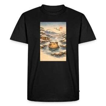 Onsen Capybara dans la Forêt d’Hiver - T-shirt Premium bio Homme - noir - Devant - Nico (187cm)