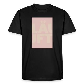 Runs with pastel typo overlay - Men's Premium Organic T-Shirt - black - Front - Nico (187cm)