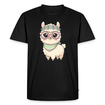 Pastel Llama with Floral Wreath - Men's Premium Organic T-Shirt - black - Front - Nico (187cm)