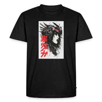 Futuristic Ink Portrait with Red Kanji - Men's Premium Organic T-Shirt - black - Front - Nico (187cm)