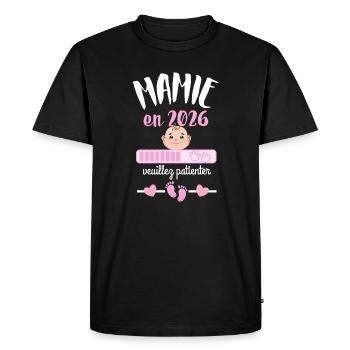 Mamie en 2026 Veuillez Patienter - T-shirt Premium bio Homme - noir - Devant - Nico (187cm)