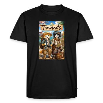 TravelCats : Des chats en voyage de découverte - T-shirt Premium bio Homme - noir - Devant - Nico (187cm)