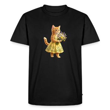 Minettes Story – Ginger Kitten with Flower Bouquet - Men's Premium Organic T-Shirt - black - Front - Nico (187cm)