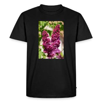 Blooming lilac in spring garden - Men's Premium Organic T-Shirt - black - Front - Nico (187cm)