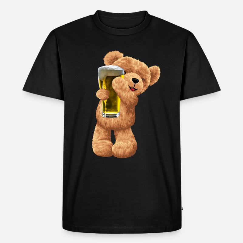 Teddybär Bär mit Bier - Männer Premium Bio T-Shirt - Schwarz